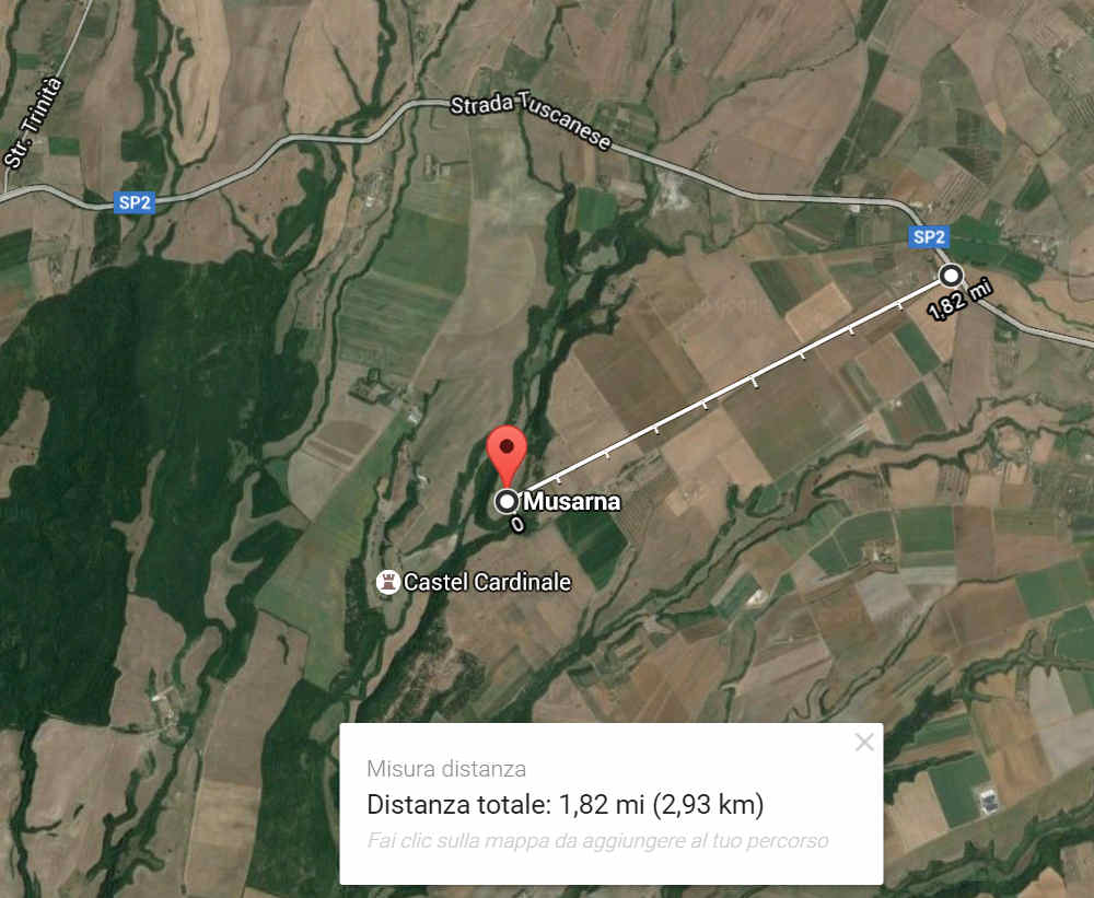 Distanza tra Musarna e SP2 Tuscanese